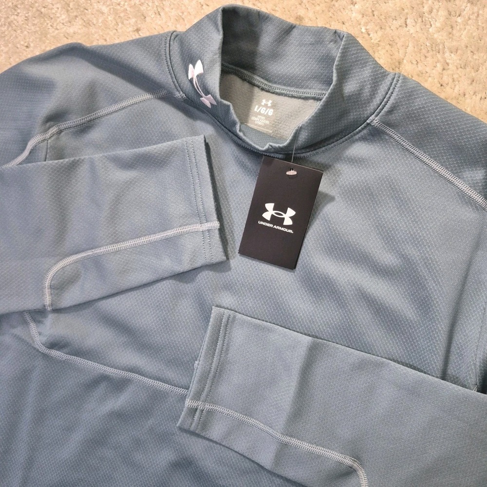 Under Armour Cold Gear Mockneck Shirt Mens Large Blue Base Layer Top Fitted New